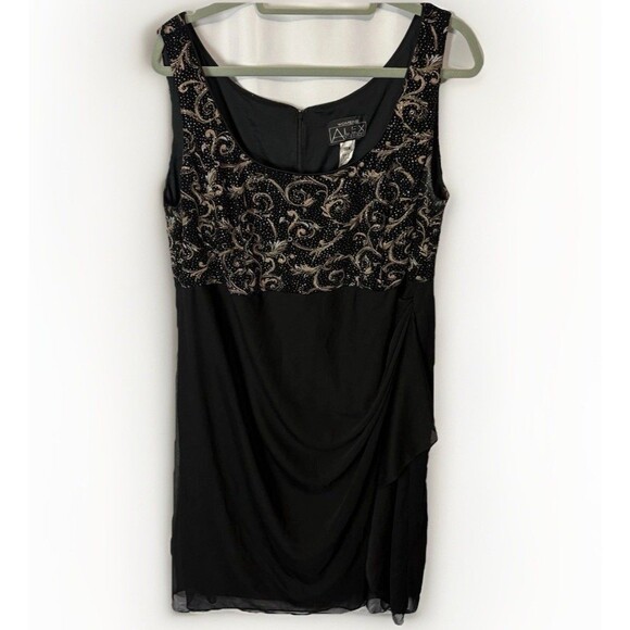 Alex Evenings 18W Empire Waist Sheath Dress Sparkle Black Gold Silver READ - Picture 1 of 12